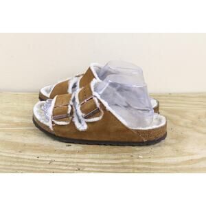 Birkenstock Sandals Womens 9 Brown Suede Shearling Lined Narrow Slides